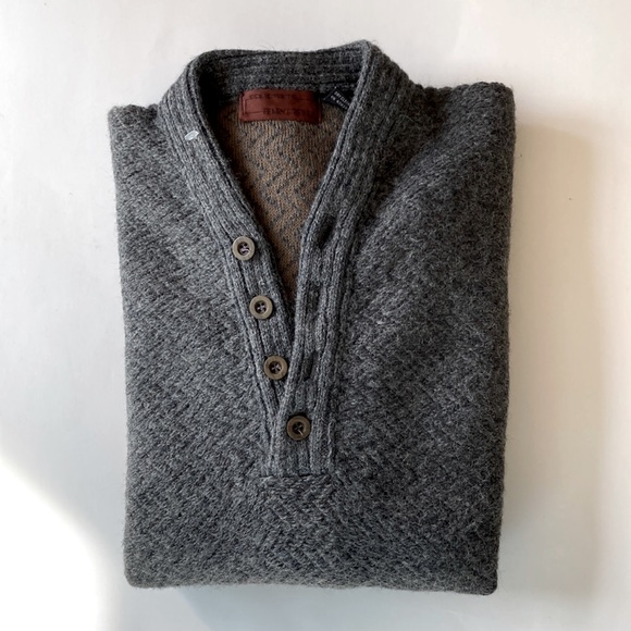 VTG Henry Grethel Herringbone Knit Wool Blend Relax Fit Grey Pullover M 4-Button - Picture 2 of 16